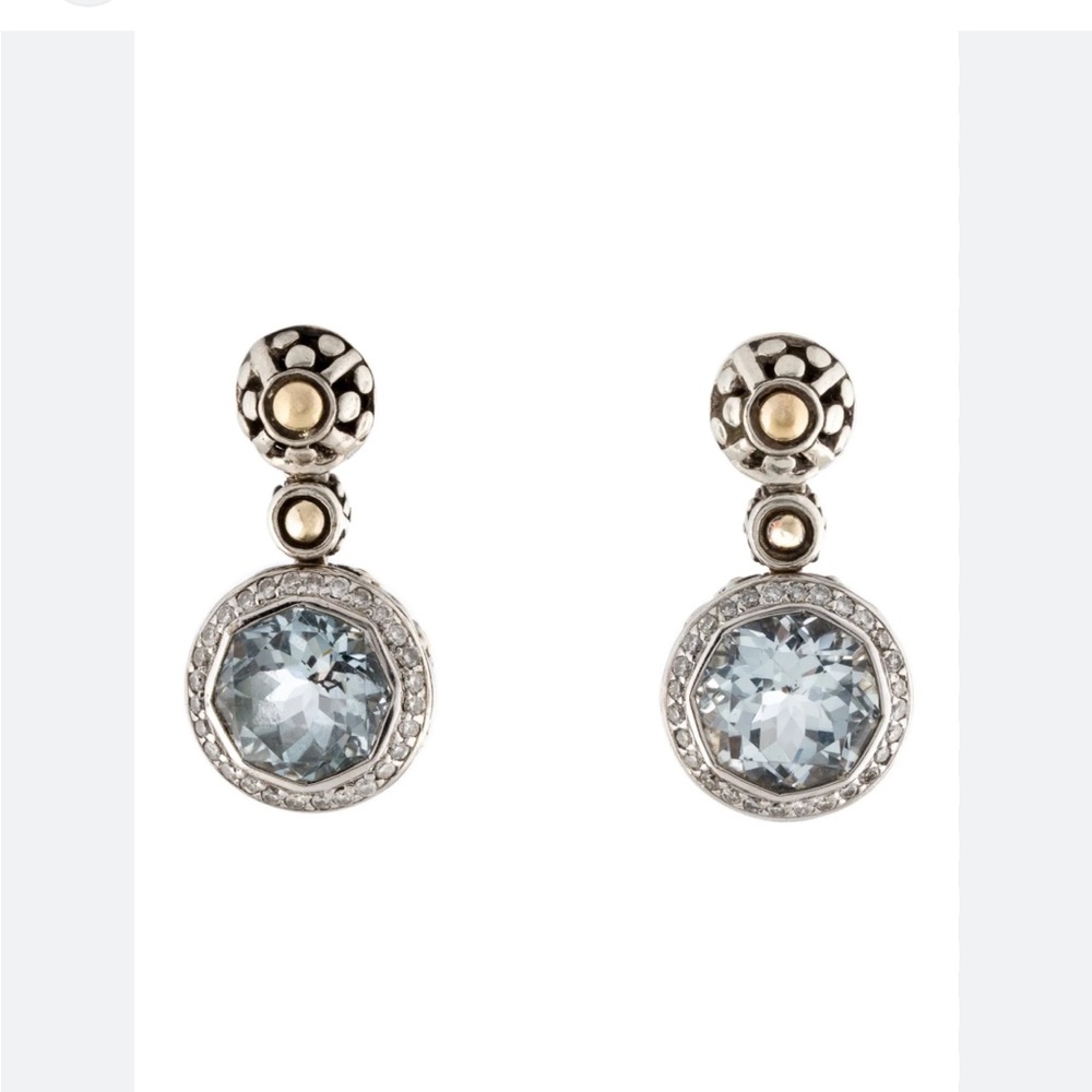 John Hardy Batu sari 18k 925 diamonds Blue topaz earrings